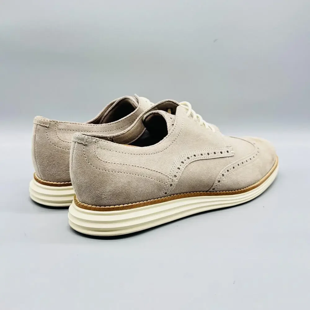 Cole Haan Shoes Mens 12 Beige Suede OriginalGrand Wingtip Oxford Dress Brogue